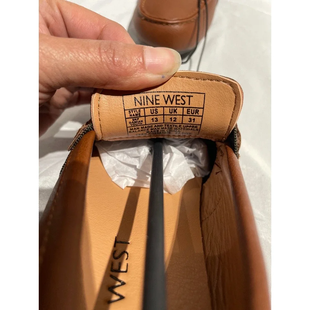 Nine West Damian Youth Loafers Cognac Brown Slip On Driver‎ Shoes Size 13 9KF